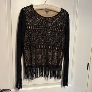 Whimsigoth Black Lace Lined Fringe Top